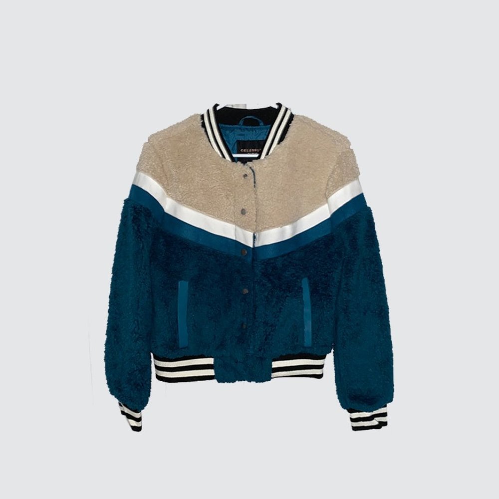 Celebrity Pink Faux Fur Colorblock Varsity/Bomber